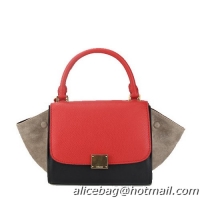 Celine Nano Trapeze Bag Original Leather C88038 Red&Black&Apricot