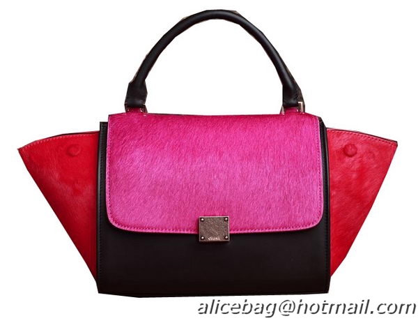 Celine mini Trapeze Top Handle Bag Horse Hair 3342S Rose&Black&Red