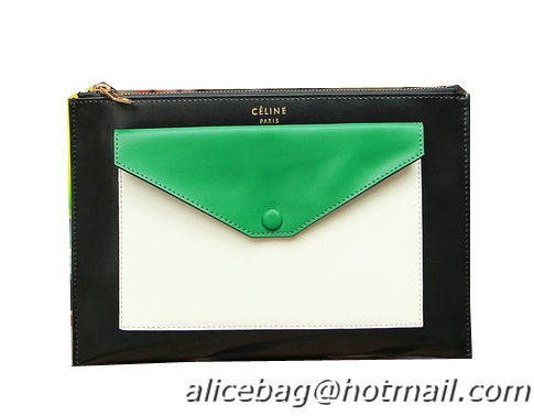 Celine Pocket Handbag in Seashell Smooth Calfskin 17538 Green&Black