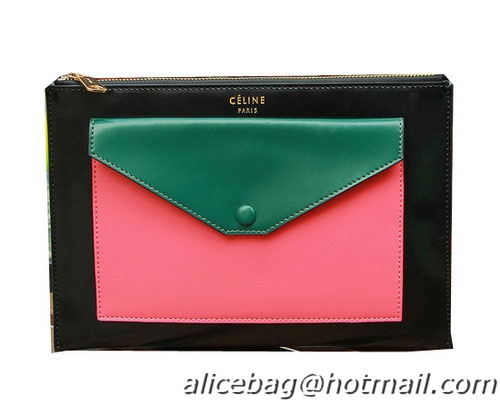 Celine Pocket Handbag in Seashell Smooth Calfskin 17538 Green&Pink