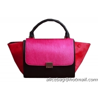 Celine Trapeze Top Handle Bag Horse Hair 3342 Rose&Black&Red