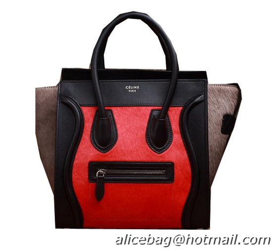 Celine Luggage Micro Boston Bag Horse Hair 3307 Red&Black