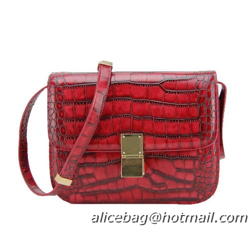 Celine Classic Box Small Flap Bag Croco Leather 88007 Red