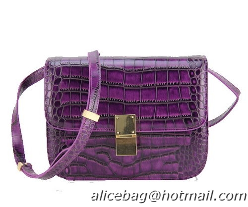 Celine Classic Box Small Flap Bag Croco Leather 88007 Purple