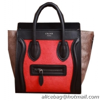 Celine Luggage Nano Boston Bag Horse Hair 3309 Red&Black