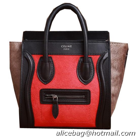 Celine Luggage Nano Boston Bag Horse Hair 3309 Red&Black