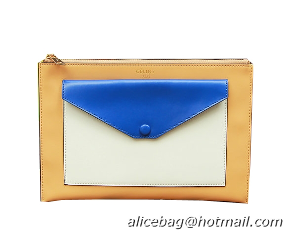 Celine Pocket Handbag in Seashell Smooth Calfskin 17538 Blue&Apricot