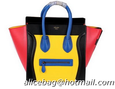 Celine Luggage Mini Boston Tote Bags Ferrari Leather CL3308 Yellow&Black&Red