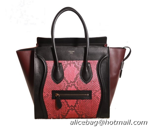 Celine Luggage mini Boston Bag Original Snake Leather 3308 Red&Black