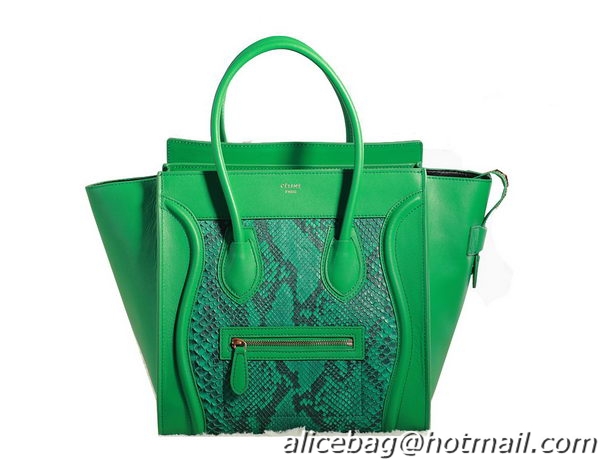 Celine Luggage mini Boston Bag Original Snake Leather 3308 Green