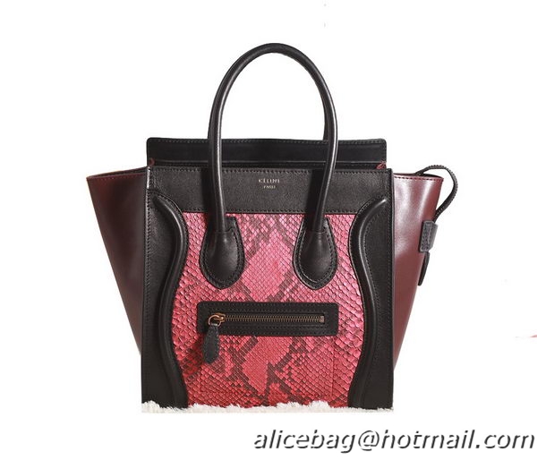 Celine Luggage Micro Boston Bag Original Snake Leather 3307 Red&Black