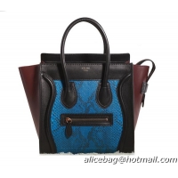 Celine Luggage Micro Boston Bag Original Snake Leather 3307 Blue&Black