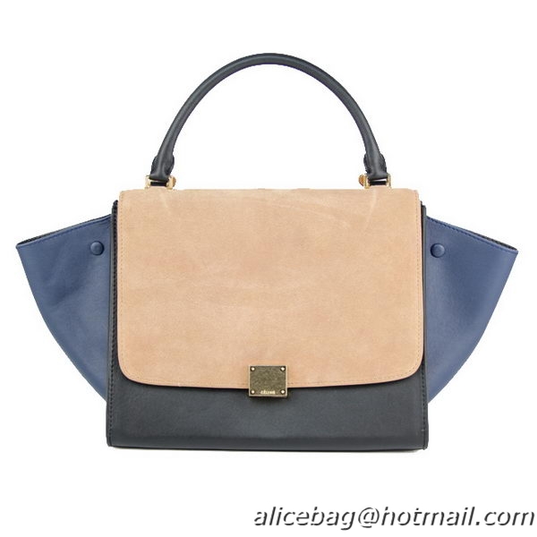 Celine Trapeze Bag Calfskin & Nubuck Leather 88037 Beige&Black&Blue