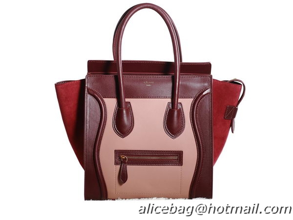 Celine Luggage Mini Boston Tote Bags Original Suede Leather 3308 Wine