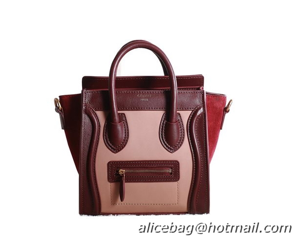 Celine Luggage Nano Boston Bag Original Suede Leather 3309 Wine