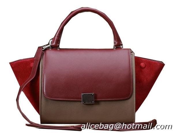 Celine mini Trapeze Top Handle Bag Original Leather 3342S Wine&Khaki