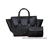 Celine Tie Nano Top Handle Bag Original Snake Leather C3052 Black