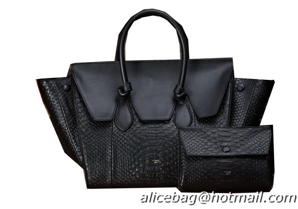 Celine Tie Nano Top Handle Bag Original Snake Leather C3052 Black