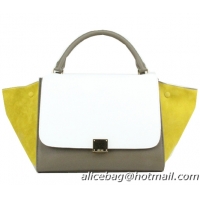 Celine Nubuck Leather Trapeze Bag CL88037 White&Khaki&Yellow