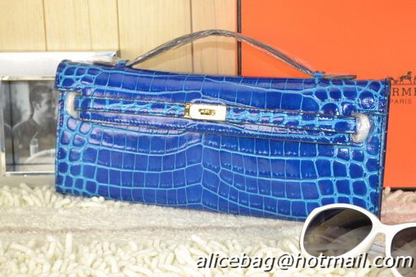 Hermes Kelly Clutch Bag Croco Leather K31 Royal