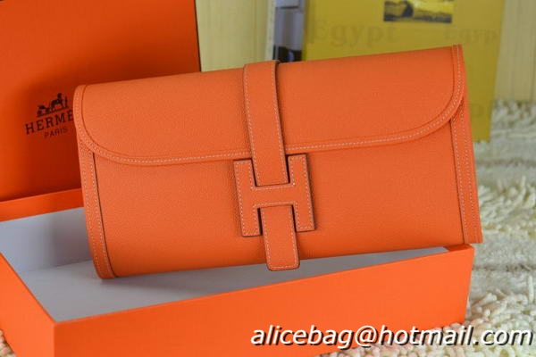 Hermes Jige Clutch Bag Calfskin Leather Orange