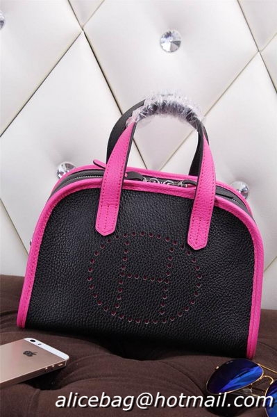 Hermes mini Boston Bag Grainy Leather H26 Black&Rosy