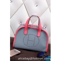 Hermes mini Boston Bag Grainy Leather H26 Blue&Rosy