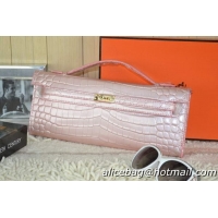 Hermes Kelly Clutch Bag Croco Leather K31 Light Pink