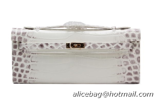 Hermes Kelly Clutch Bag Croco Leather K1002 OffWhite