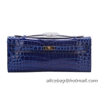 Hermes Kelly Clutch Bag Croco Leather K1002 Blue