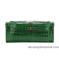 Hermes Kelly Clutch Bag Croco Leather K1002 Green