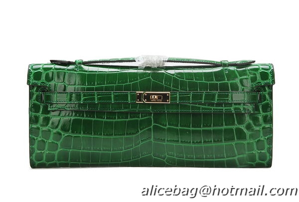 Hermes Kelly Clutch Bag Croco Leather K1002 Green