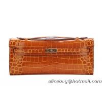 Hermes Kelly Clutch Bag Croco Leather K1002 Brown