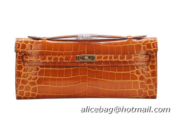 Hermes Kelly Clutch Bag Croco Leather K1002 Brown