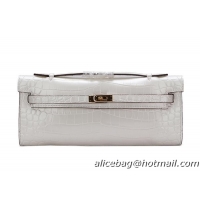 Hermes Kelly Clutch Bag Croco Leather K1002 White