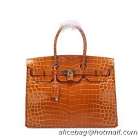 Hermes Birkin 35CM Tote Bag Wheat Iridescent Croco Leather Gold