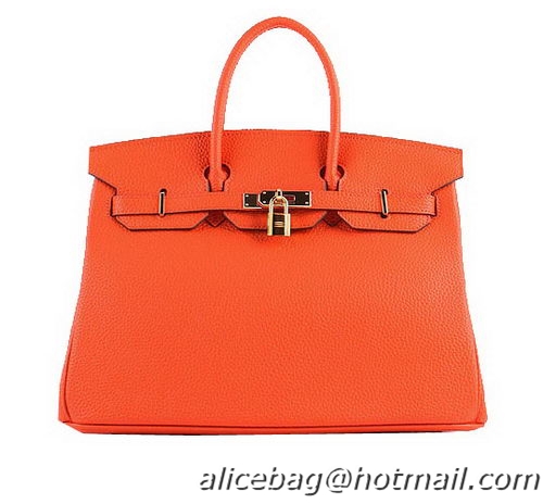 Hermes Birkin 35CM Tote Bags Orange Grainy Leather H-35 Gold