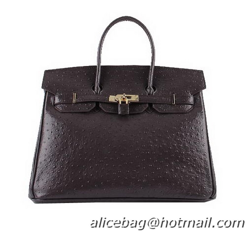 Hermes Birkin 35CM Tote Bags Dark Brown Ostrich Leather H6089 Gold