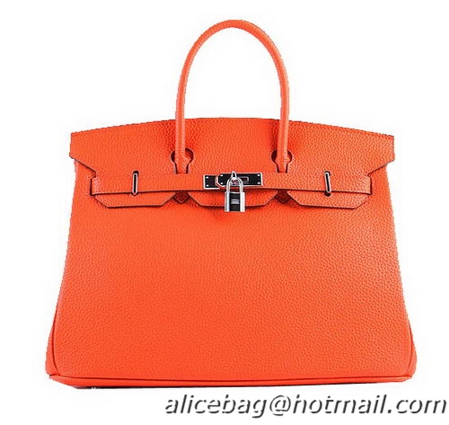 Hermes Birkin 35CM Tote Bags Orange Grainy Leather H-35 Silver