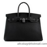 Hermes Birkin 35CM Tote Bags Black Grainy Leather H-35 Silver