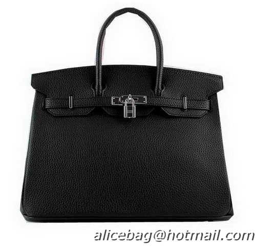 Hermes Birkin 35CM Tote Bags Black Grainy Leather H-35 Silver