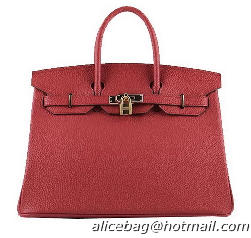 Hermes Birkin 35CM Tote Bags Red Grainy Leather H-35 Gold