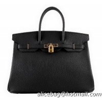 Hermes Birkin 35CM Tote Bags Black Grainy Leather H-35 Gold