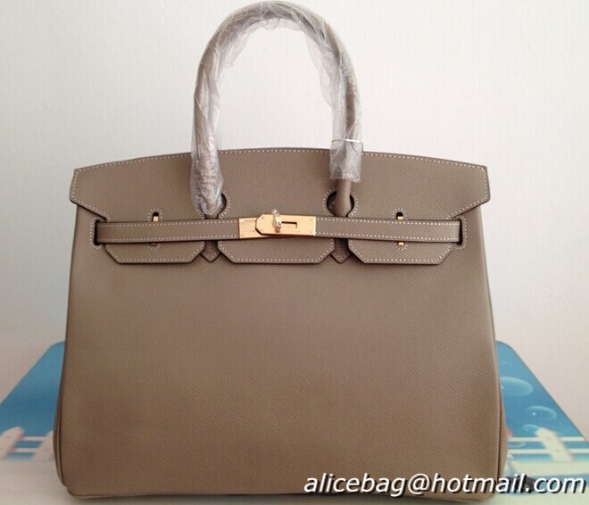 Hermes Birkin 35CM Tote Bag Gray Clemence Leather H6089 Gold