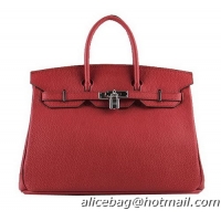 Hermes Birkin 35CM Tote Bags Red Grainy Leather H-35 Silver