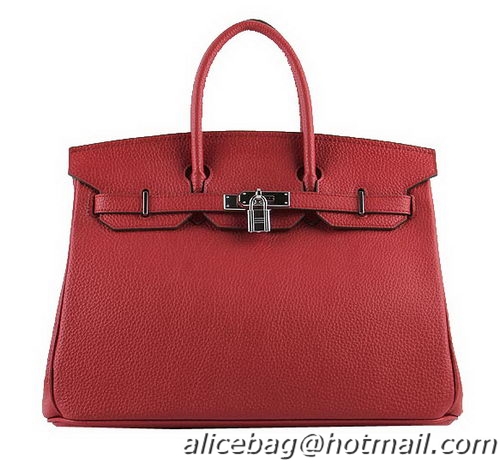 Hermes Birkin 35CM Tote Bags Red Grainy Leather H-35 Silver