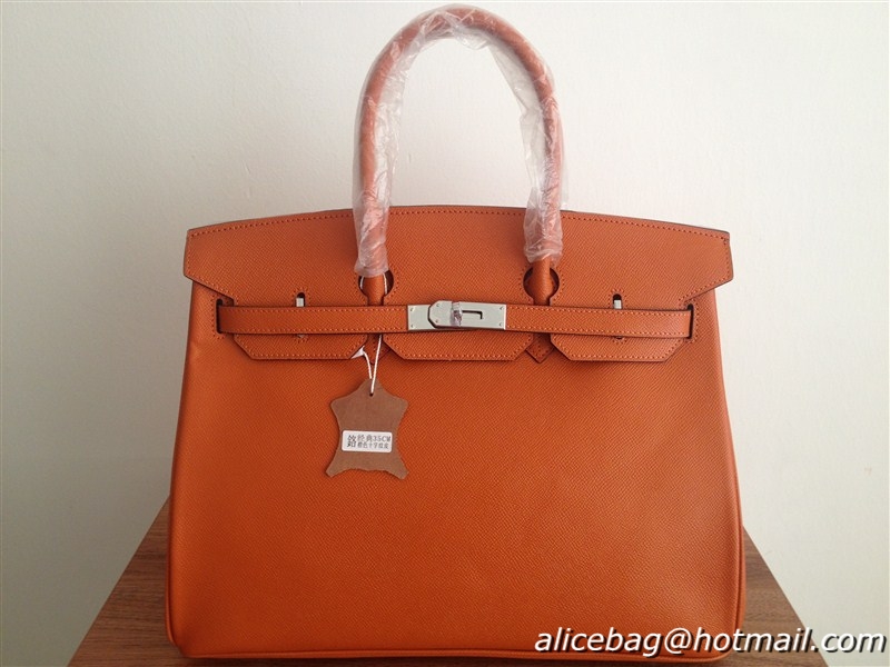 Hermes Birkin 35CM Tote Bag Orange Clemence Leather H6089 Silver