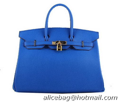 Hermes Birkin 35CM Tote Bags Blue Grainy Leather H-35 Gold