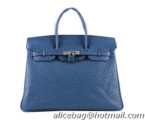 Hermes Birkin 35CM Tote Bags Blue Ostrich Leather H6089 Silver