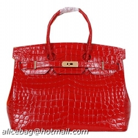 Hermes Birkin 35CM Tote Bag Shiny Croco Leather H35C Red